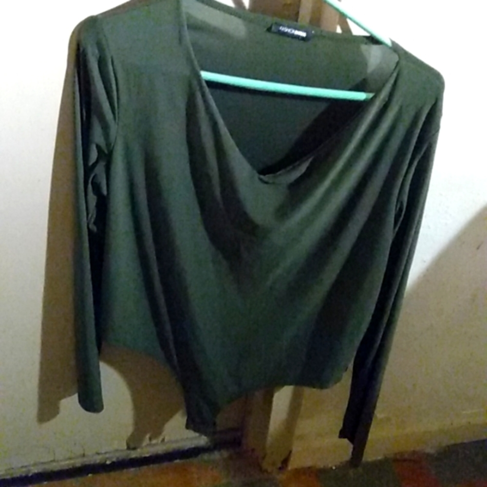 This is a dark army green body suit from fashionnova